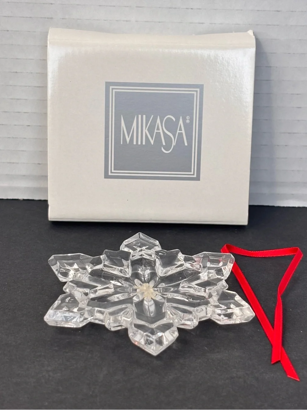 German Made Mikasa Crystal Snowflake Christmas Ornament w Original Label & Box